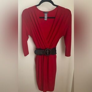 Bisou Bisou Elegant Red Dress with Black Belt